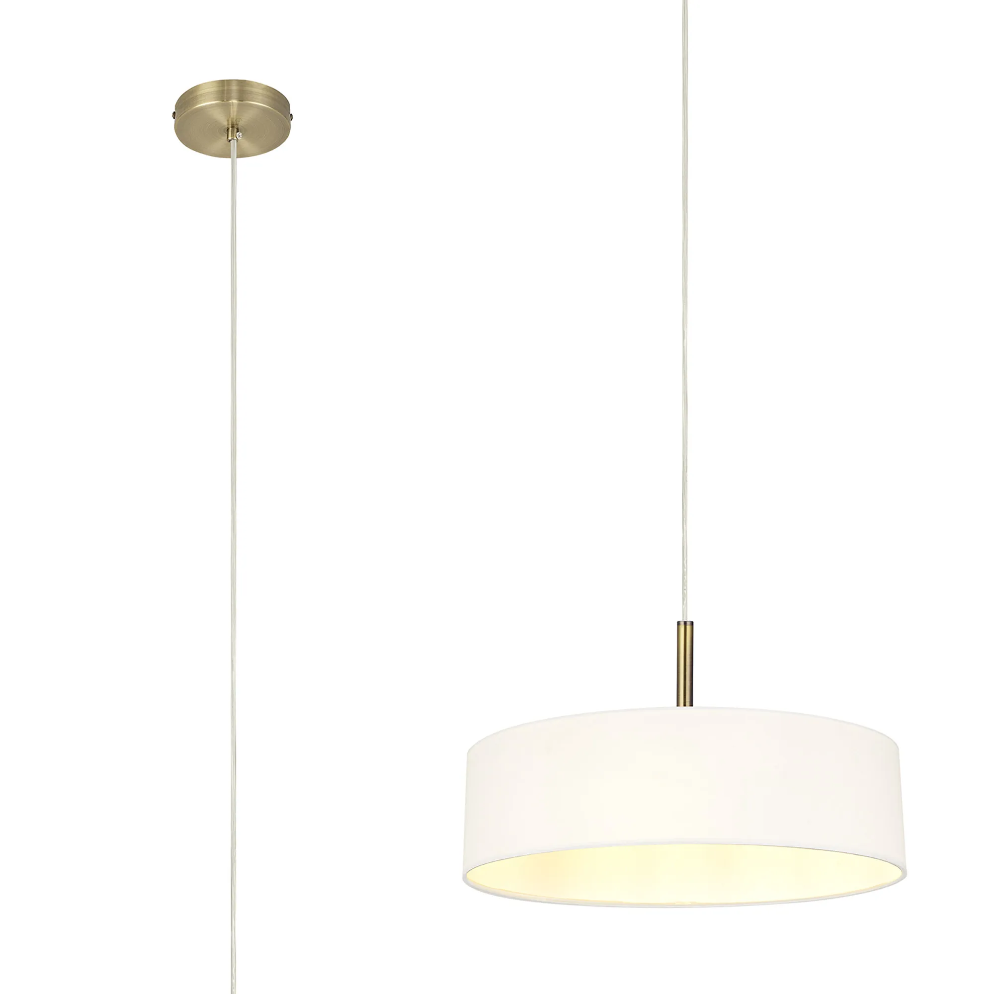 DK0709  Baymont 45cm 3 Light Pendant Antique Brass, White